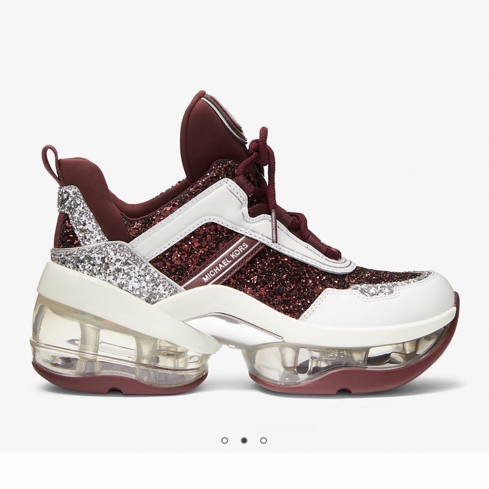 MICHAEL MICHAEL KORS Olympia Extreme Glitter Leather Trainer Shoes New W/Out Box